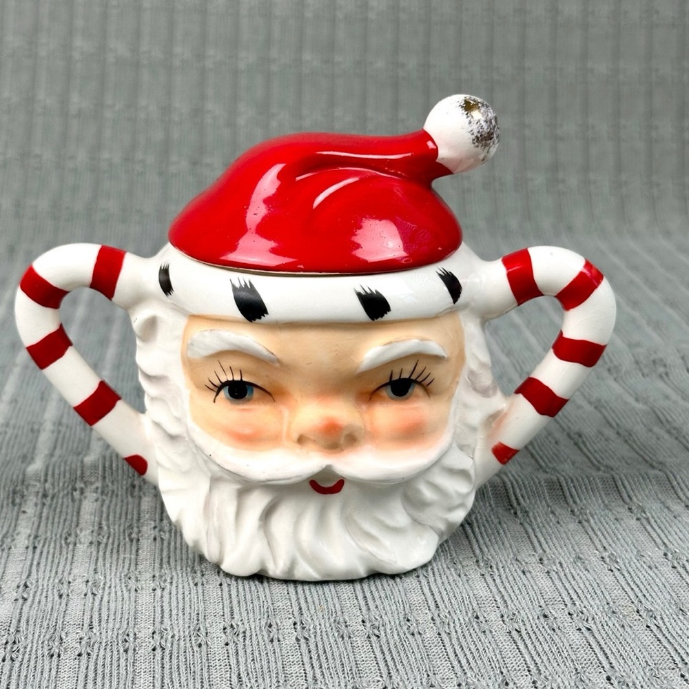 Lefton Japan Santa Claus Holiday sugar bowl  with Lid
